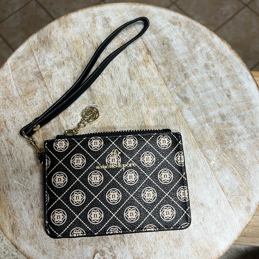 Nanette Lepore Black and Cream Logo Wristlet NWOT